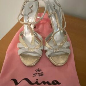 Nina Metallic Gold and White Strappy Heels